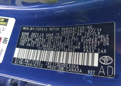 2014 Toyota Corolla S Plus z USA, uszkodzony, nr VIN 2T1BURHE4EC136940